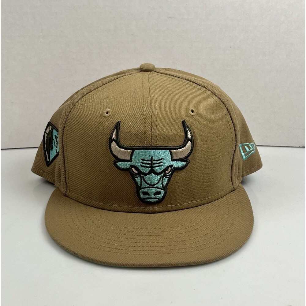 NEW ERA 59 FIFTY FITTED HAT MENS 7 1/2 MINT KHAKI TAN NBA CHICAGO BULLS 75th